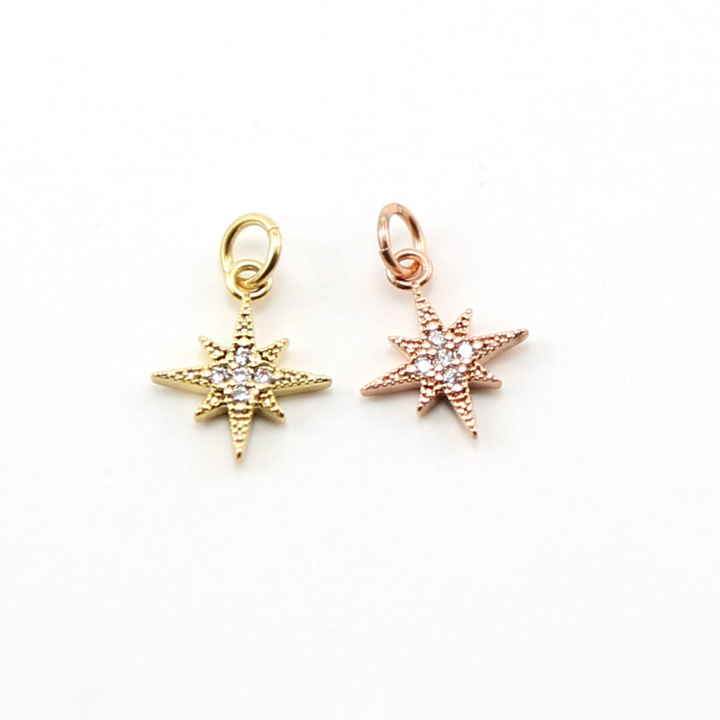 Rhodium Plated Small Pointed Pave Star Starburst CZ Celestial Charm