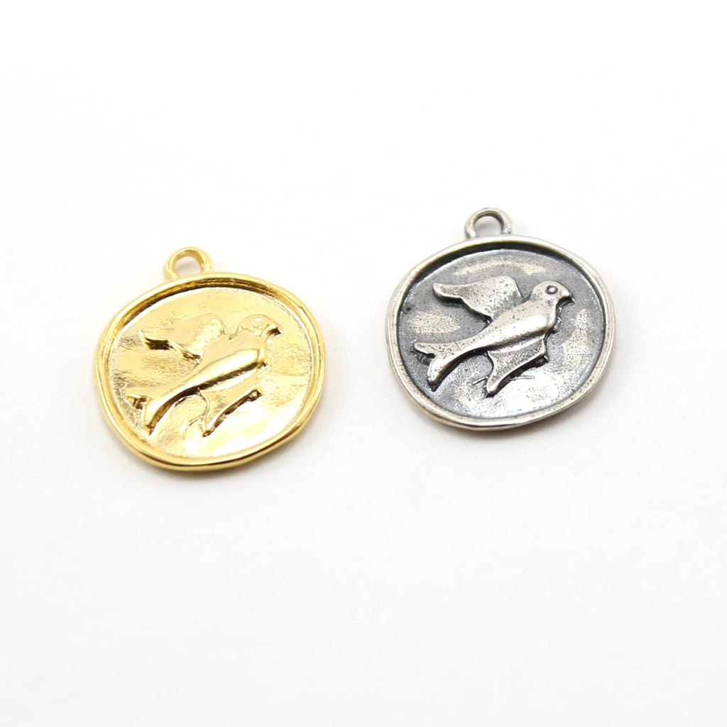Sterling Silver or Vermeil Raised Bird Coin Medallion Pendant in or Sparrow