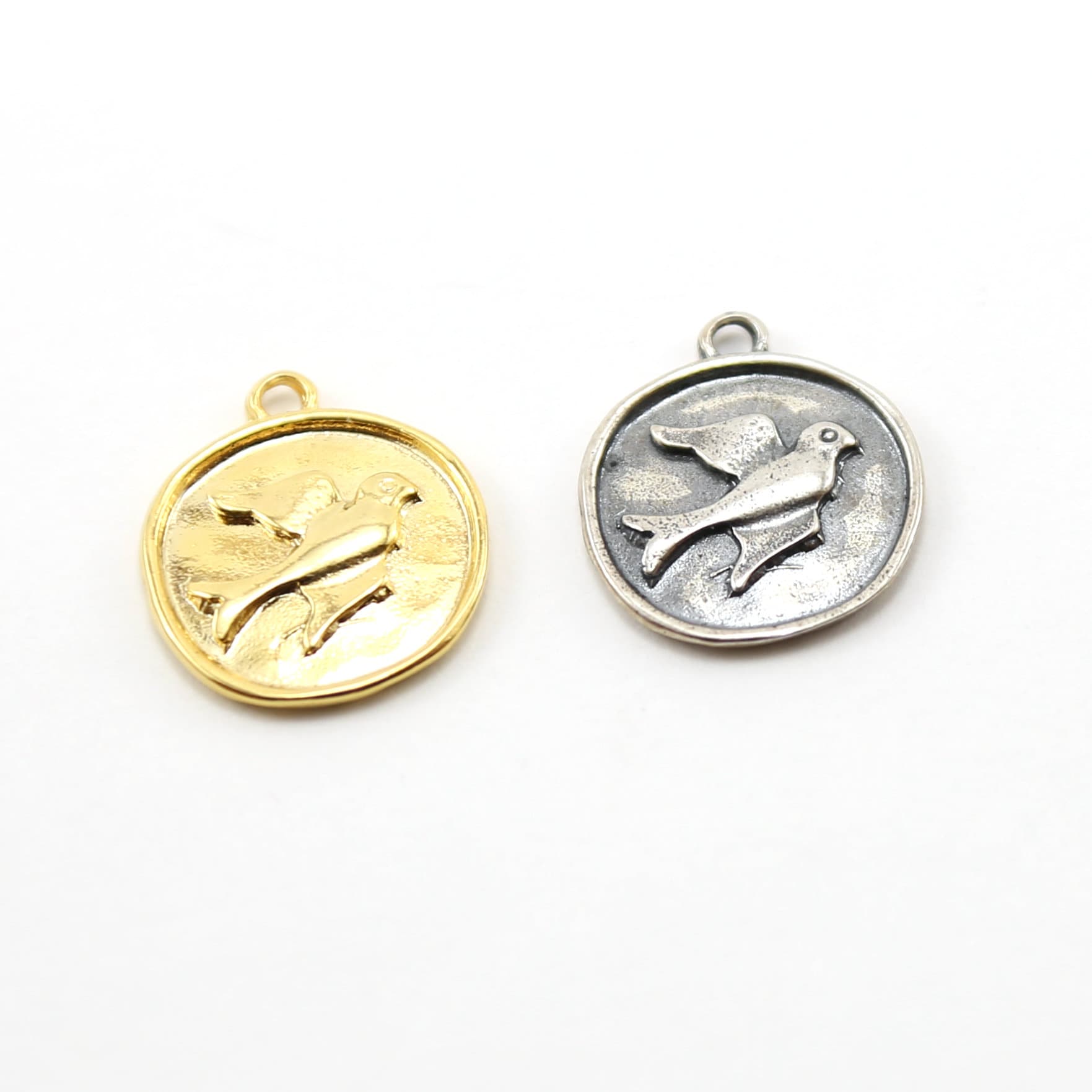 Sterling Silver or Vermeil Raised Bird Coin Medallion Pendant in or Sparrow