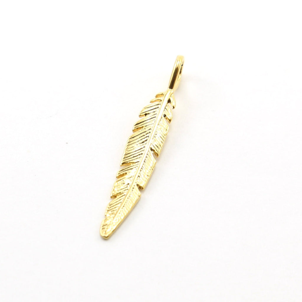 Vermeil Long Modern Detail Feather Charm Insect Nature Spring