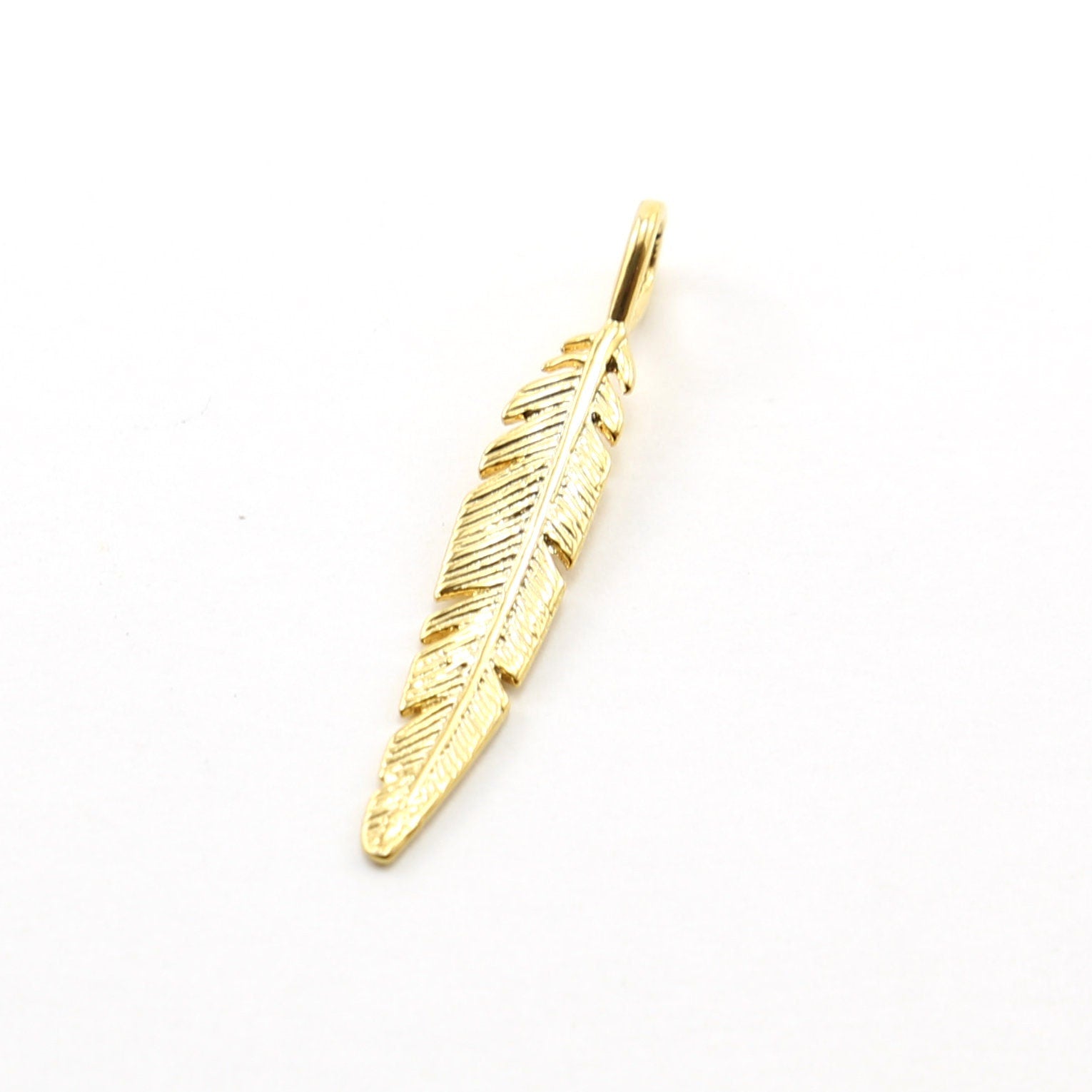 Vermeil Long Modern Detail Feather Charm Insect Nature Spring