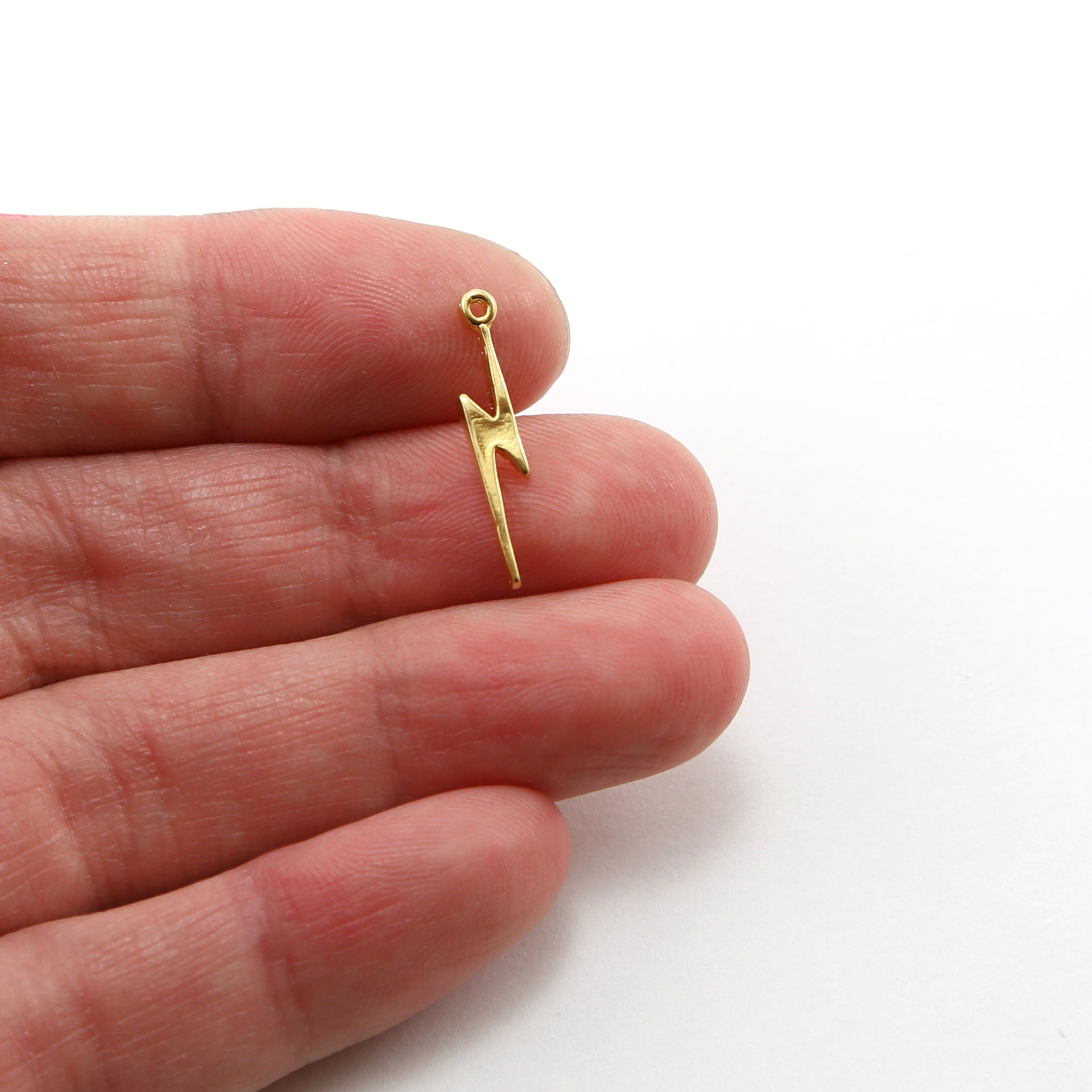 Vermeil Long Skinny Lightning Bolt Charm Storm Nature Celestial