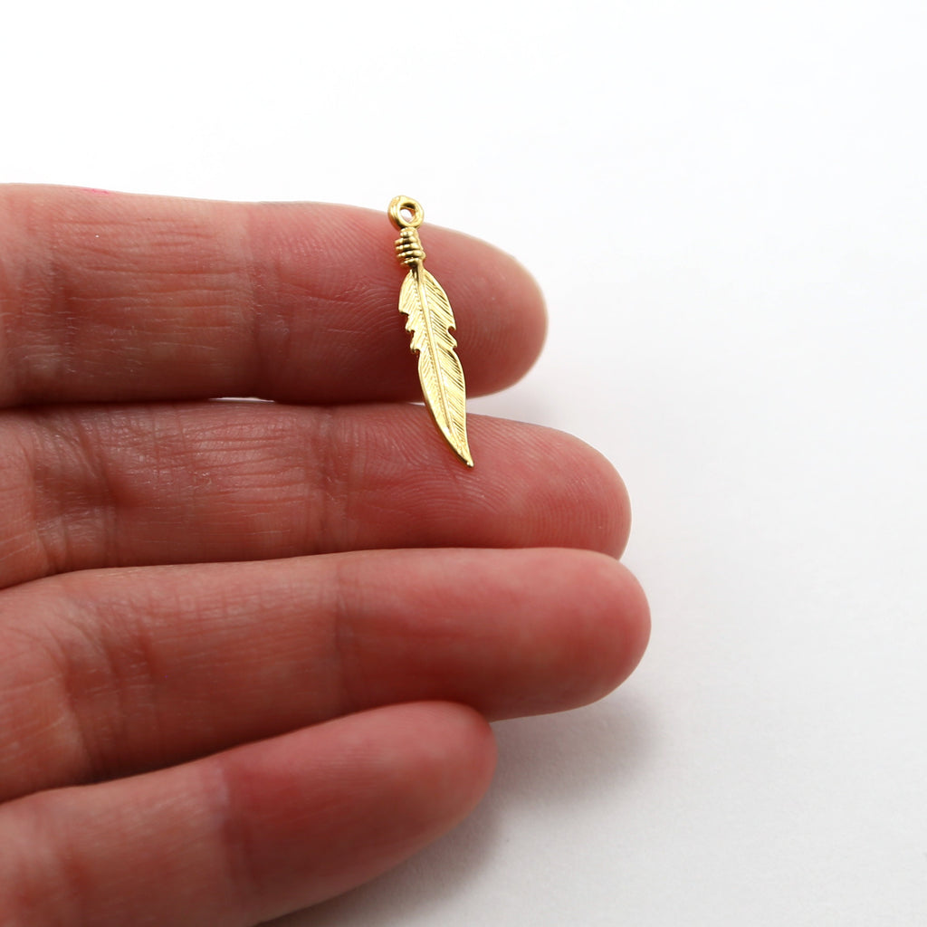 Vermeil Small Dainty Feather Charm Insect Nature Spring Western