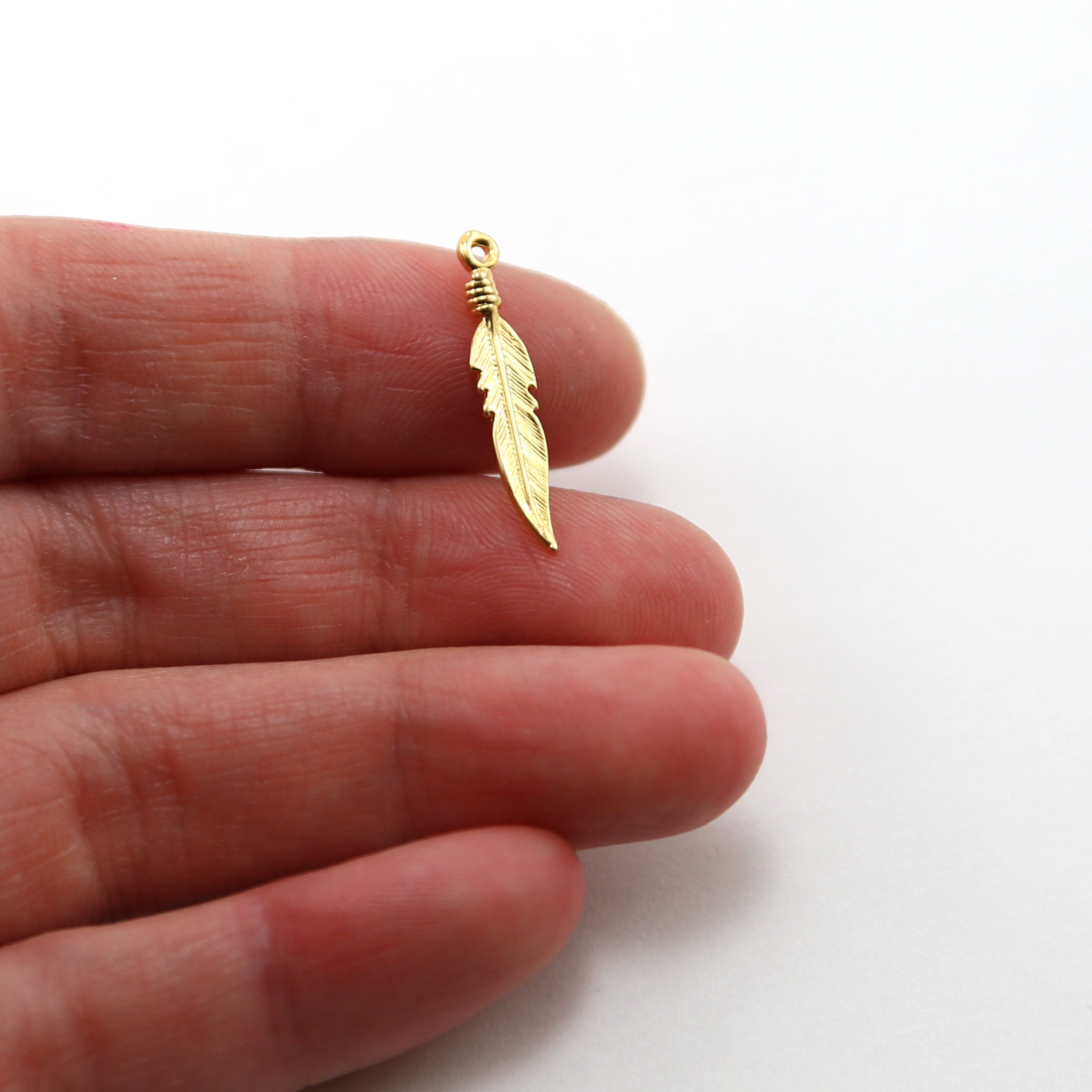 Vermeil Small Dainty Feather Charm Insect Nature Spring Western