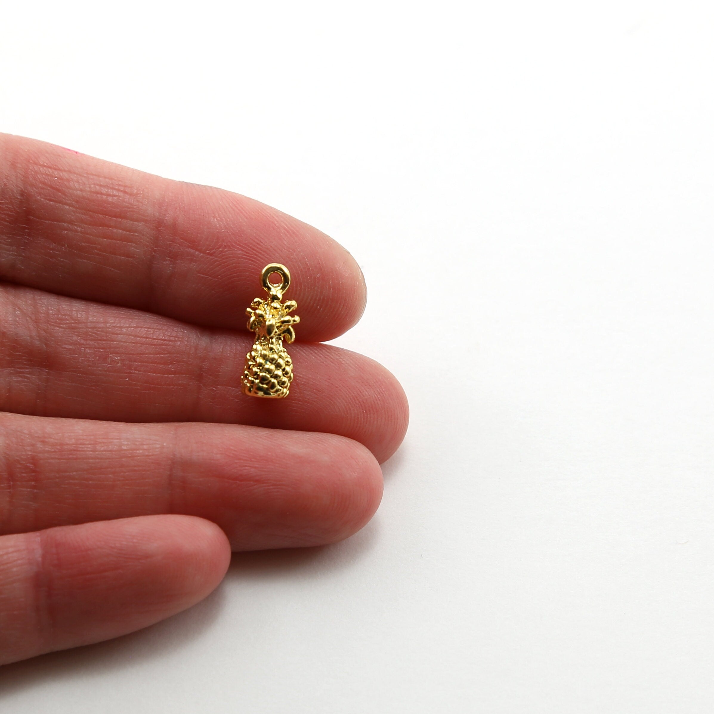 Vermeil Small 3D Pineapple Textured Tropical Charm Thick Hawaii