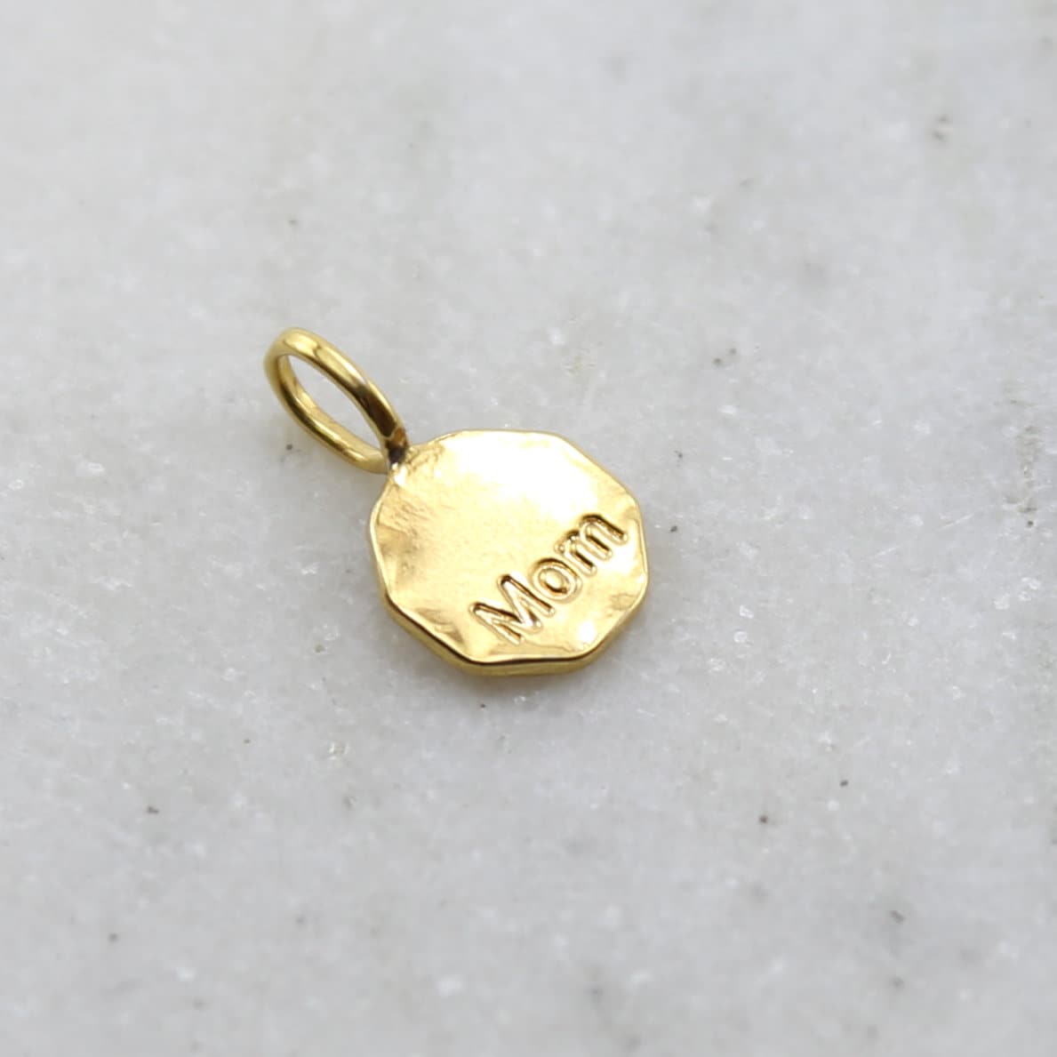 Sterling Silver or Vermeil 10mm Stamped Mom Disc Mothers Day Pendant Small