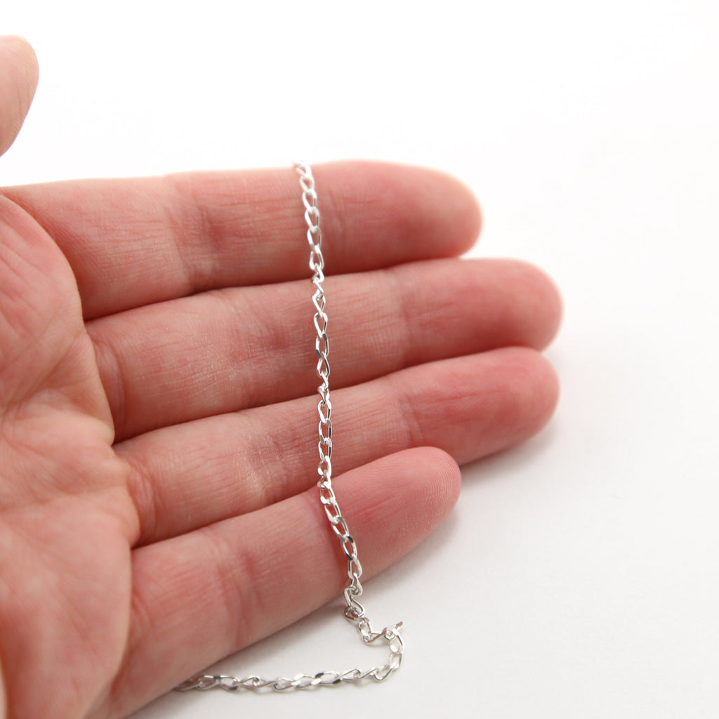 3.45mmx1.7mm Sterling Silver Diamond Cut Curb Chain – Sold by the Foot