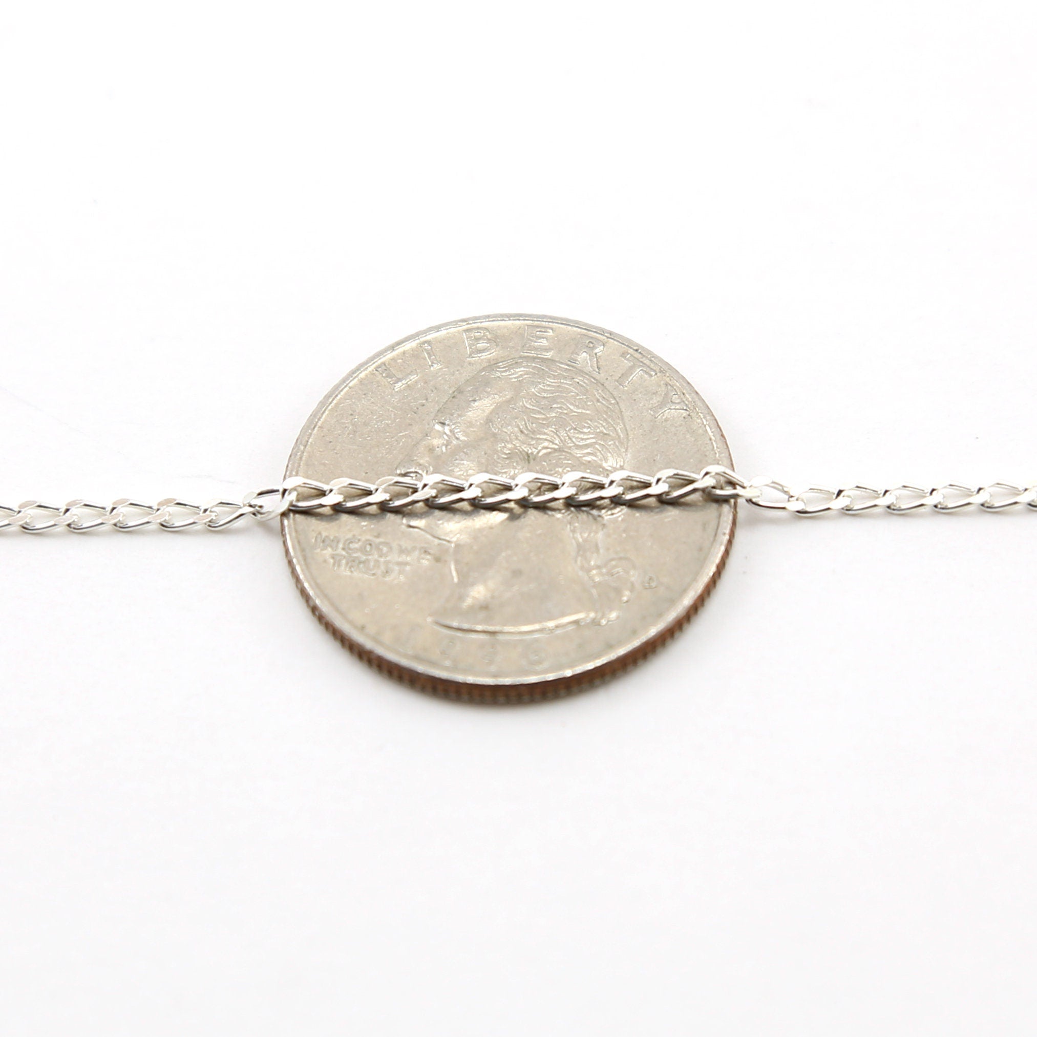 3.45mmx1.7mm Sterling Silver Diamond Cut Curb Chain – Sold by the Foot