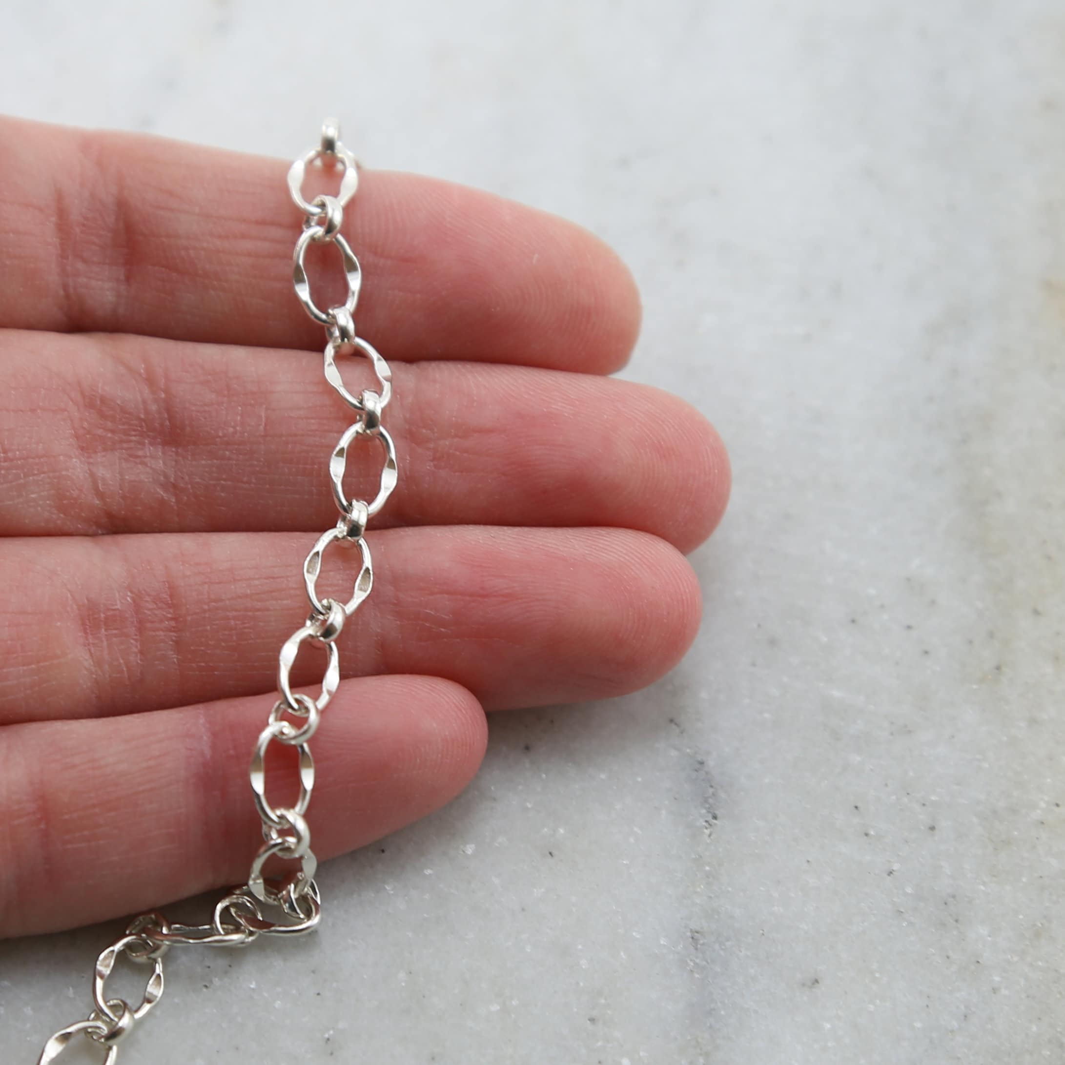 Sterling Silver Crimped Oval Chain 7mm x 5mm – Sold by the Foot