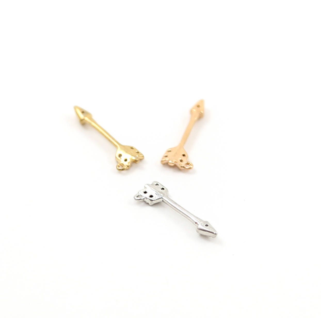 Rhodium Plated Tiny Rhodium Pave CZ Cubic Zirconia Arrow Charm