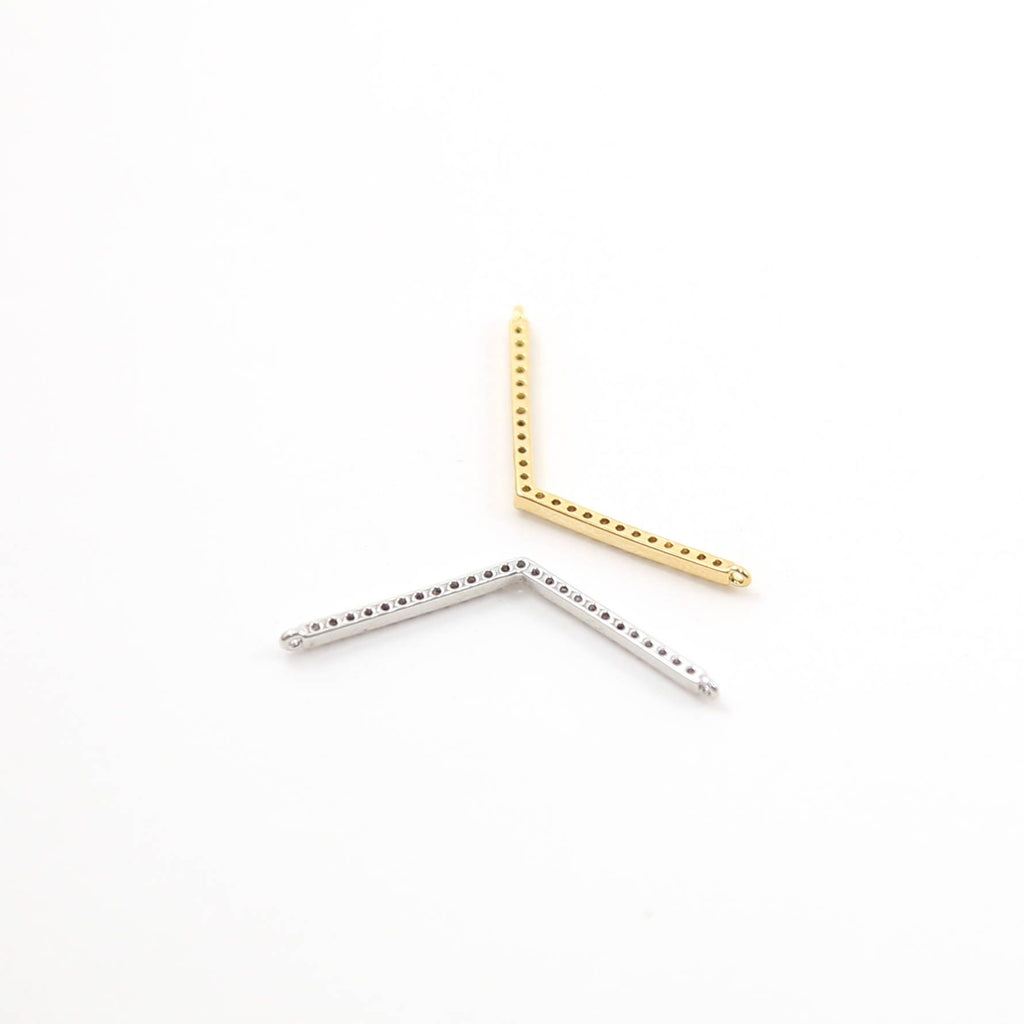 30mmx2mm Rhodium Plated Cubic Zirconia Chevron Necklace Connector Charm