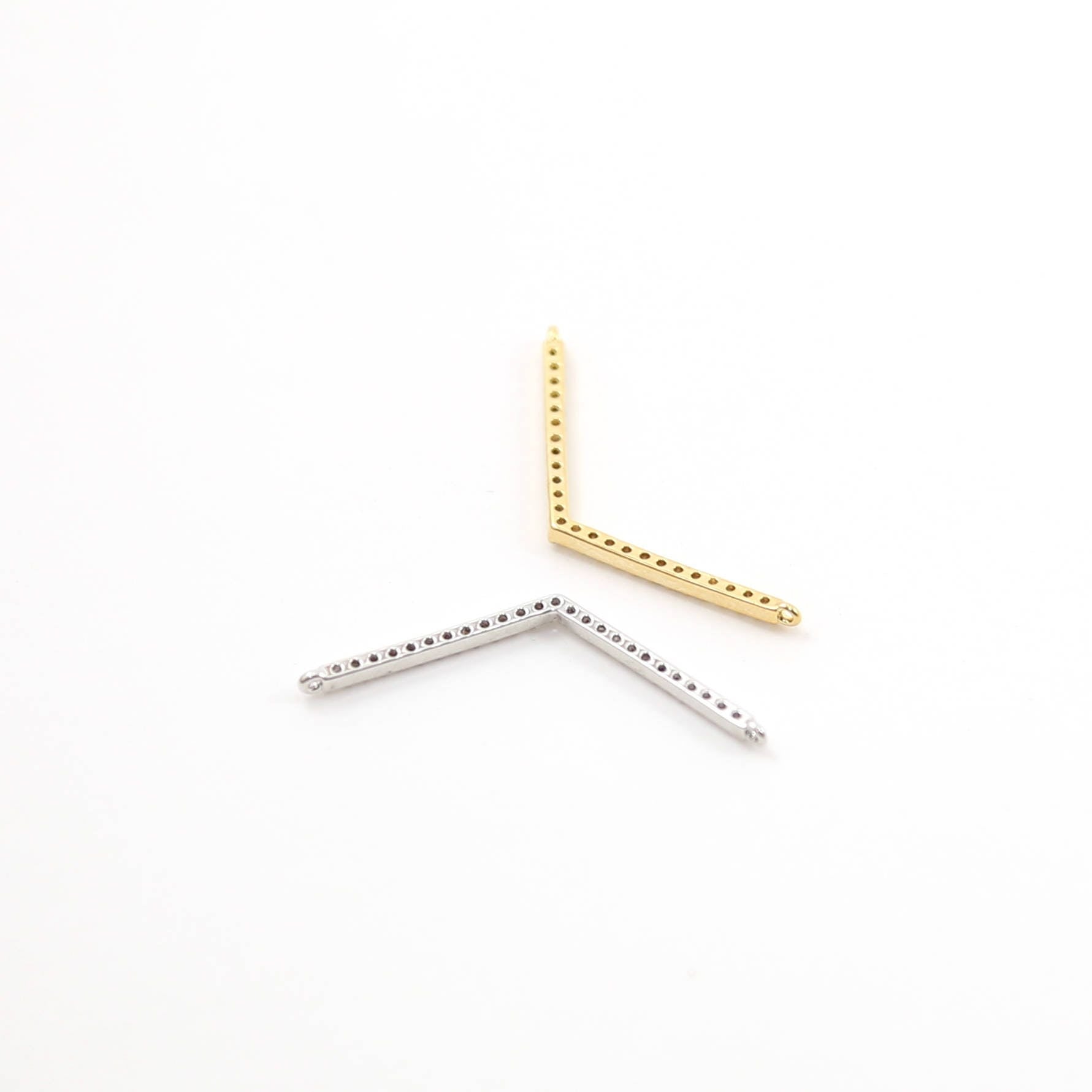 30mmx2mm Rhodium Plated Cubic Zirconia Chevron Necklace Connector Charm
