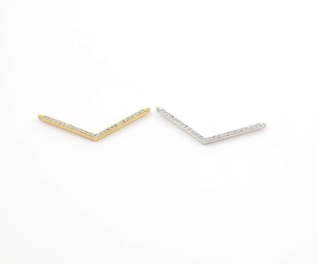 30mmx2mm Rhodium Plated Cubic Zirconia Chevron Necklace Connector Charm