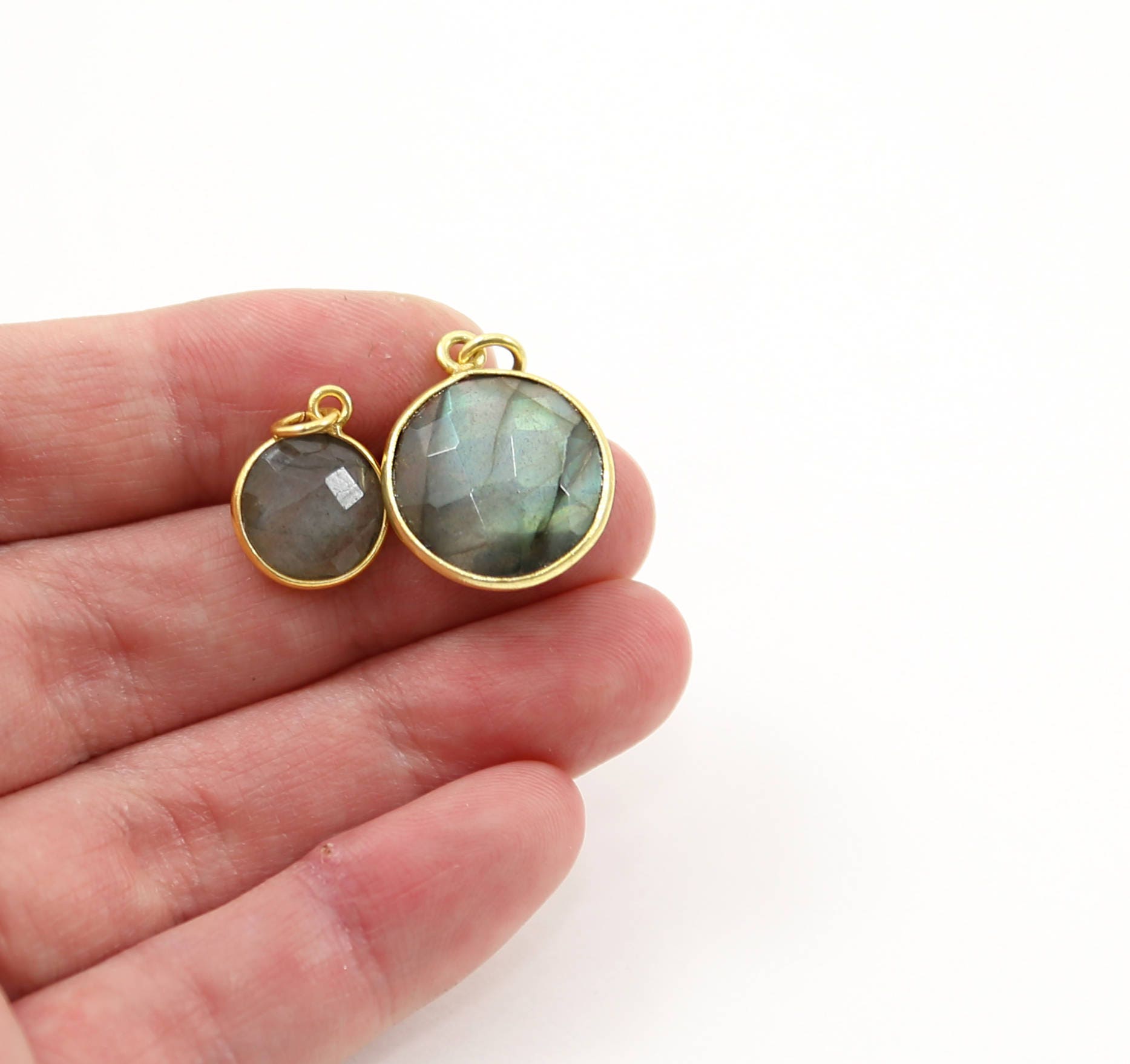 Sterling Silver or Vermeil Labradorite Faceted Gemstone Bezel Pendant in Over
