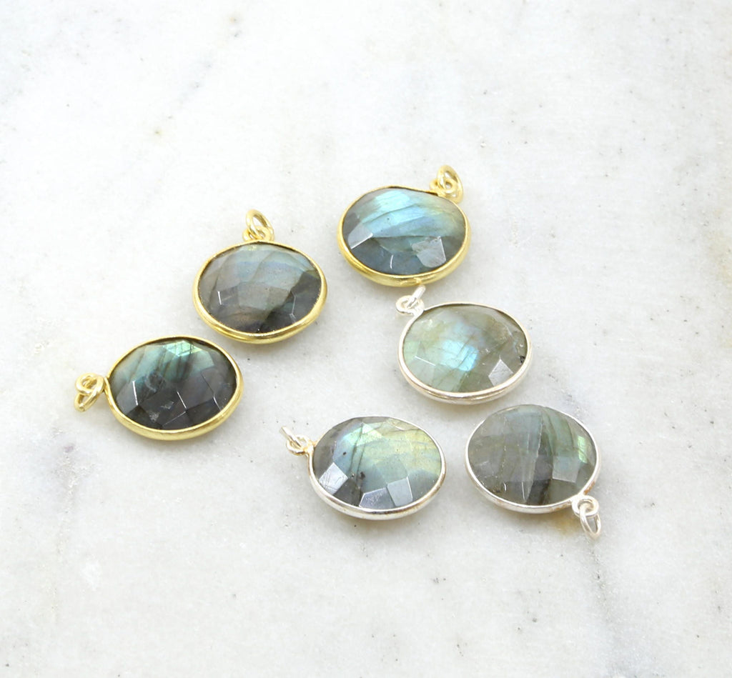 Sterling Silver or Vermeil Labradorite Faceted Gemstone Bezel Pendant in Over