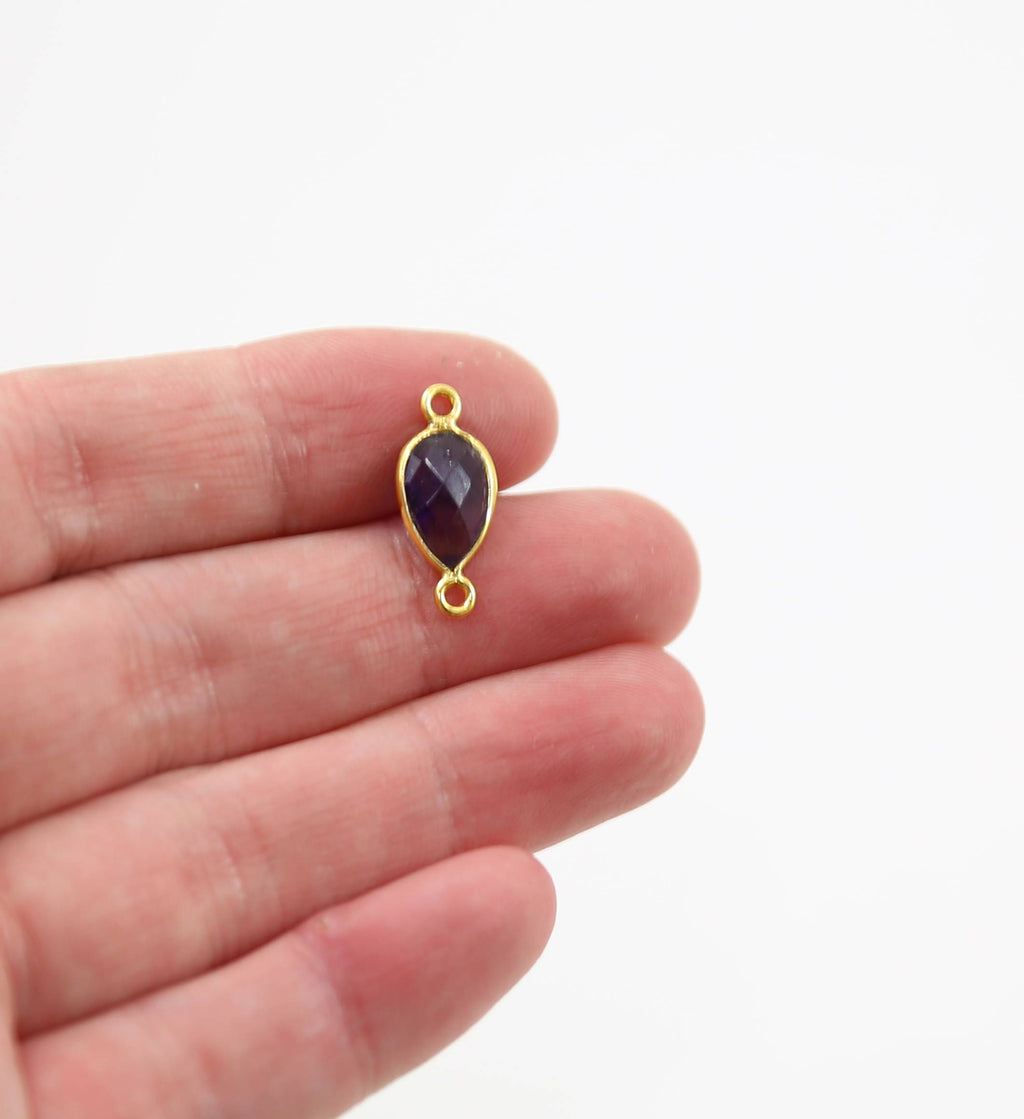 Sterling Silver or Gold Plated Teardrop Semi Precious Faceted Gemstone 2 Loop