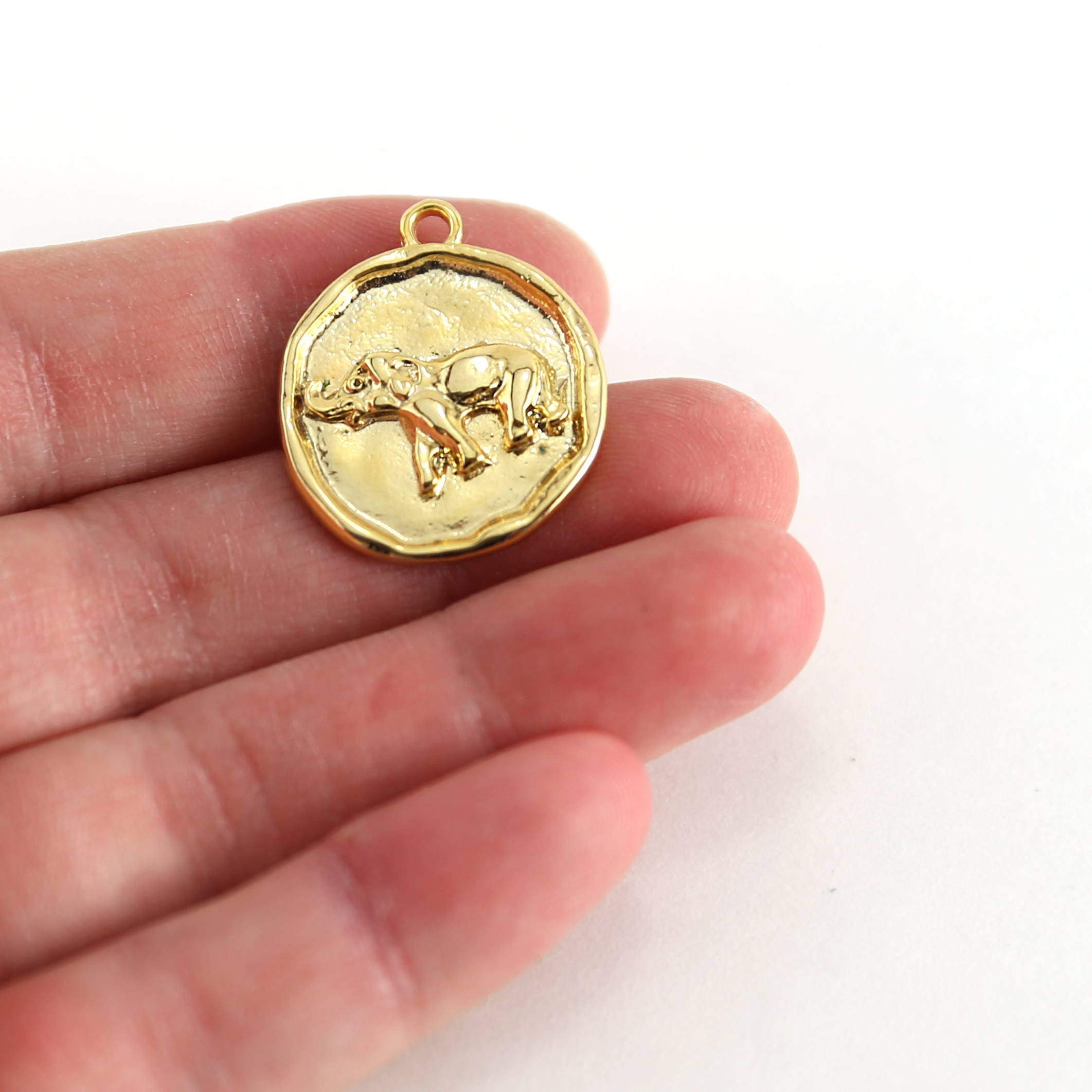 Sterling Silver or Vermeil Coin Elephant Pendant with Flat Backing
