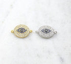 20mmx15mm Rhodium Plated CZ Large Cubic Zirconia Pave Blue Evil Eye Connector