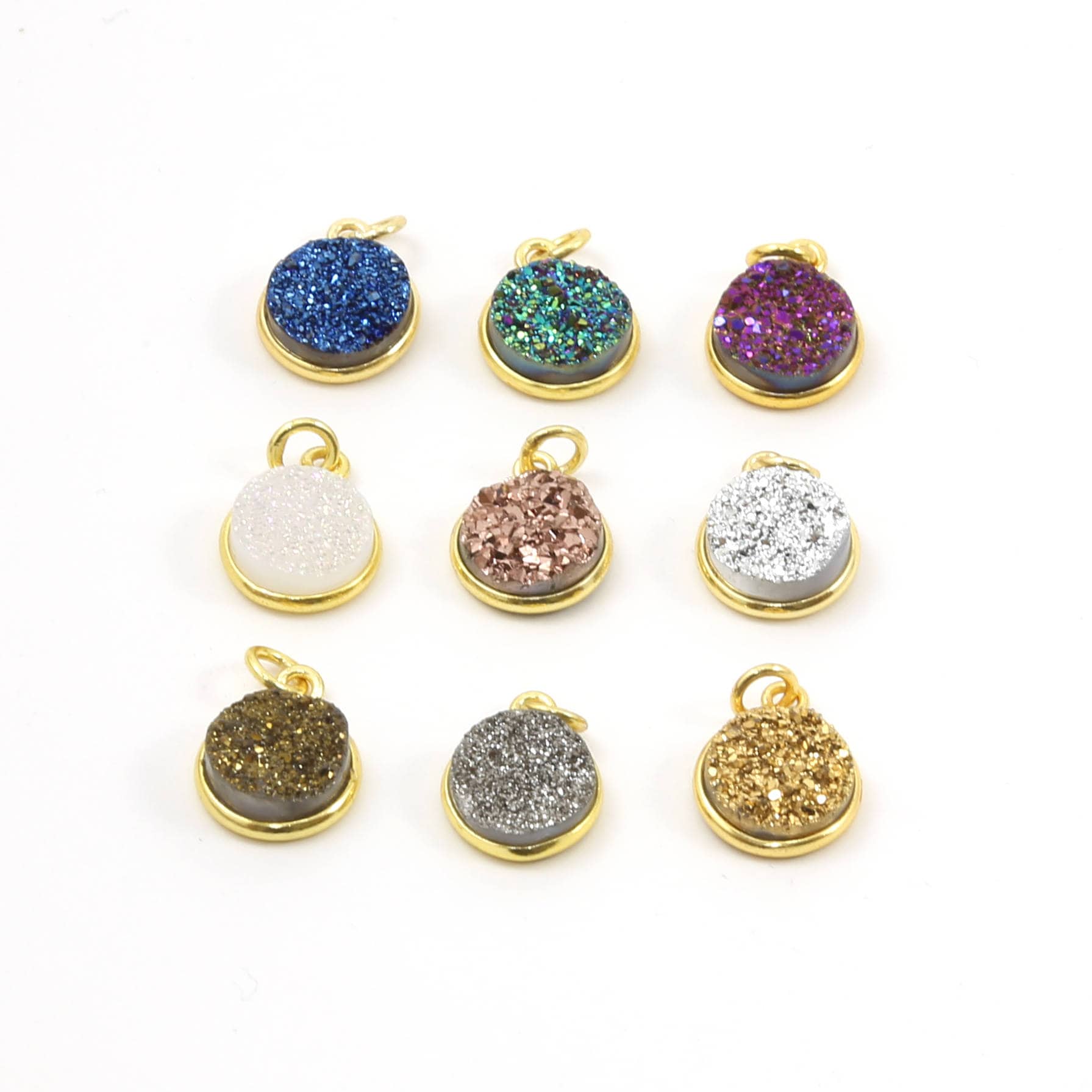 Sterling Silver or Vermeil Pretty Bezel Druzy Single Loop Pendant Charm 10mm