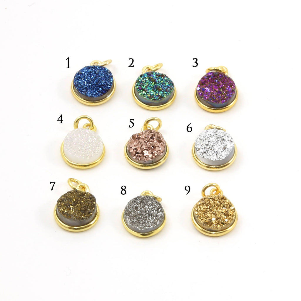 Sterling Silver or Vermeil Pretty Bezel Druzy Single Loop Pendant Charm 10mm