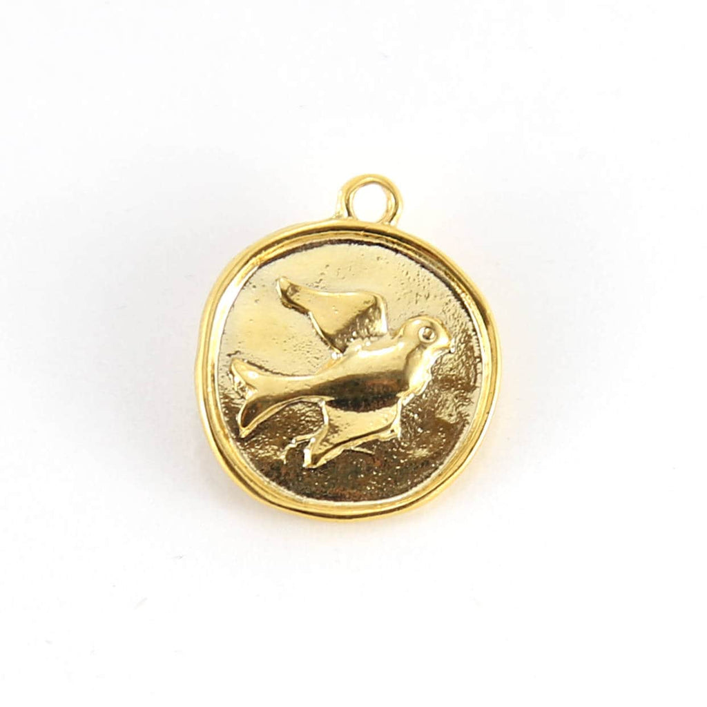 Sterling Silver or Vermeil Raised Bird Coin Medallion Pendant in or Sparrow
