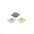 Rhodium Plated Round Blue CZ Evil Eye Connector Charm Pendants
