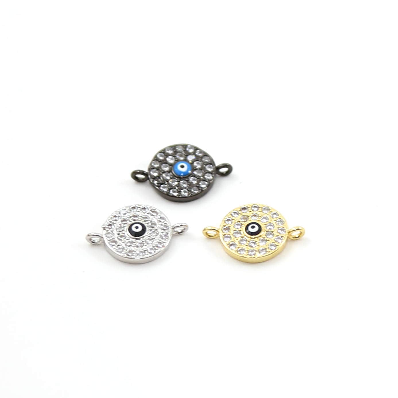 Rhodium Plated Round Blue CZ Evil Eye Connector Charm Pendants