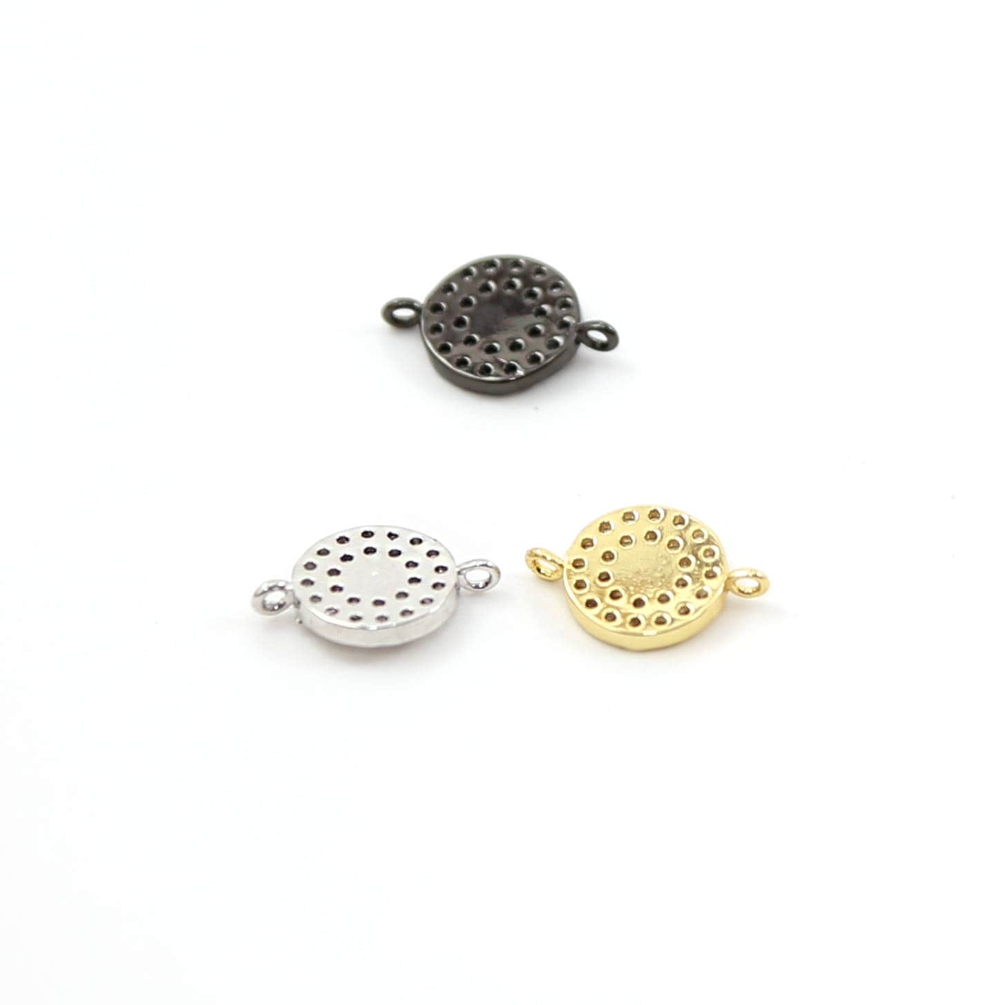 Rhodium Plated Round Blue CZ Evil Eye Connector Charm Pendants