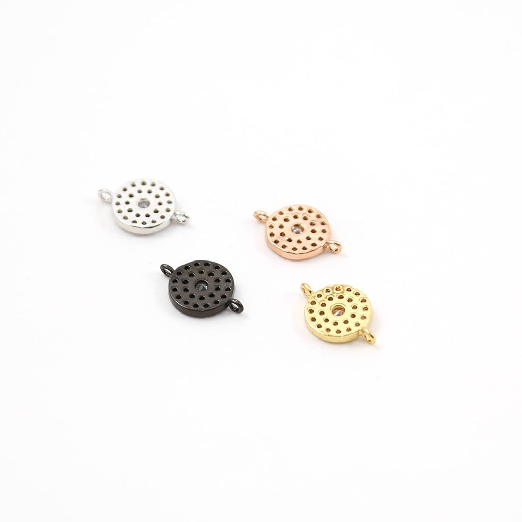 15mmx10mm Rhodium Plated Rhodium CZ Pave Round Disc Circle Horizontal