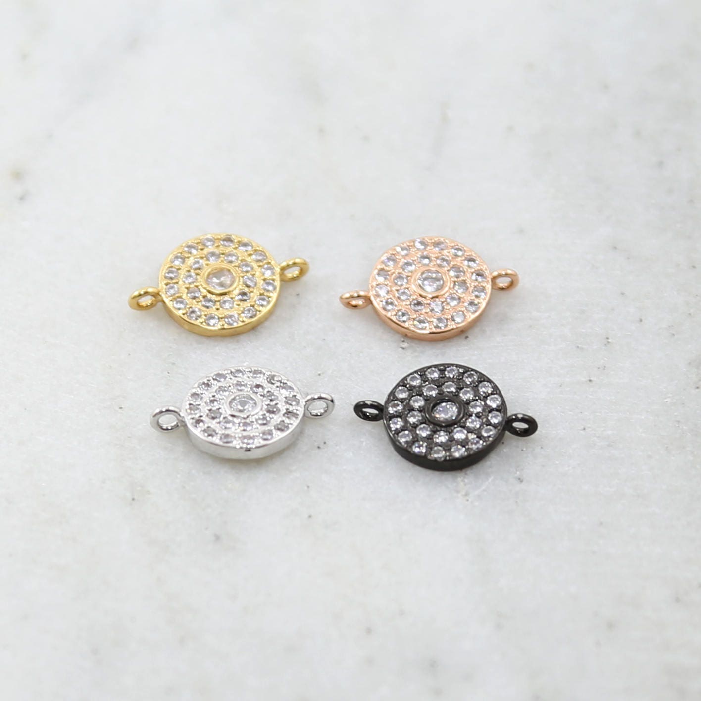 15mmx10mm Rhodium Plated Rhodium CZ Pave Round Disc Circle Horizontal