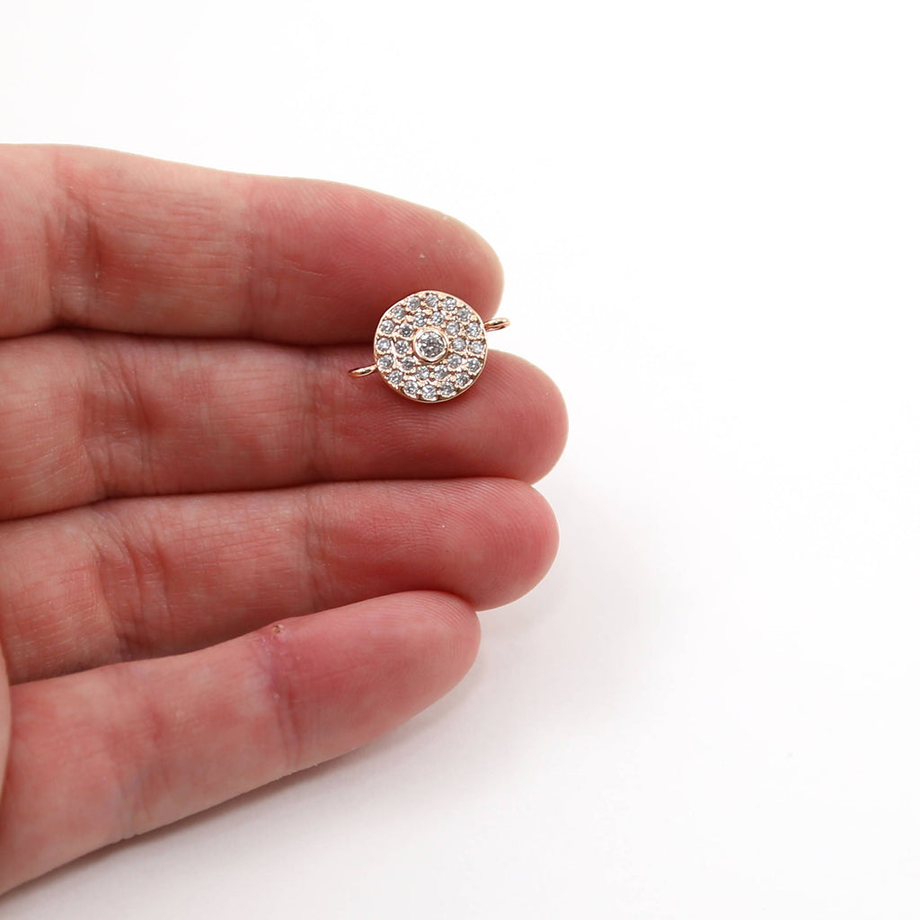 15mmx10mm Rhodium Plated Rhodium CZ Pave Round Disc Circle Horizontal