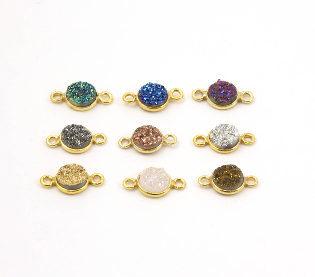 Sterling Silver or Vermeil Shimmering Druzy Connector Bezel 8mm Pendant Charm