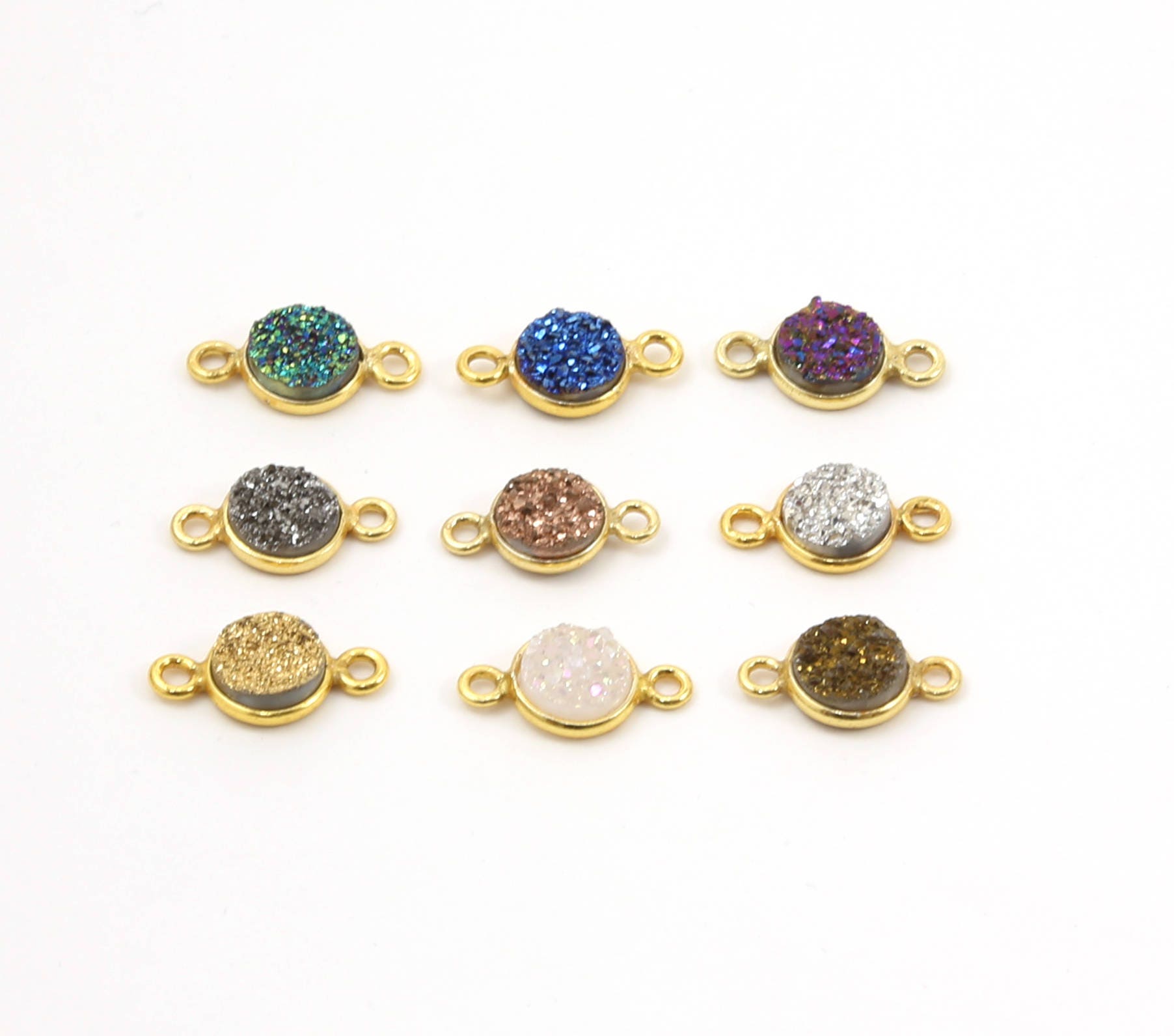 Sterling Silver or Vermeil Shimmering Druzy Connector Bezel 8mm Pendant Charm