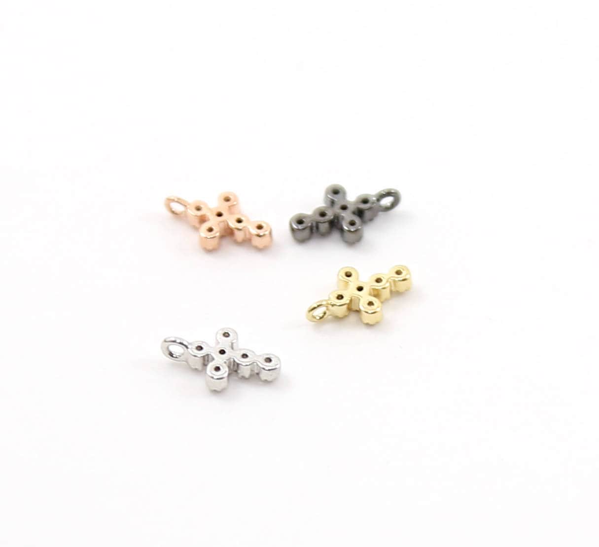 Rhodium Plated Teeny Tiny 10mm CZ Cross Religious Charm in Gold Silver