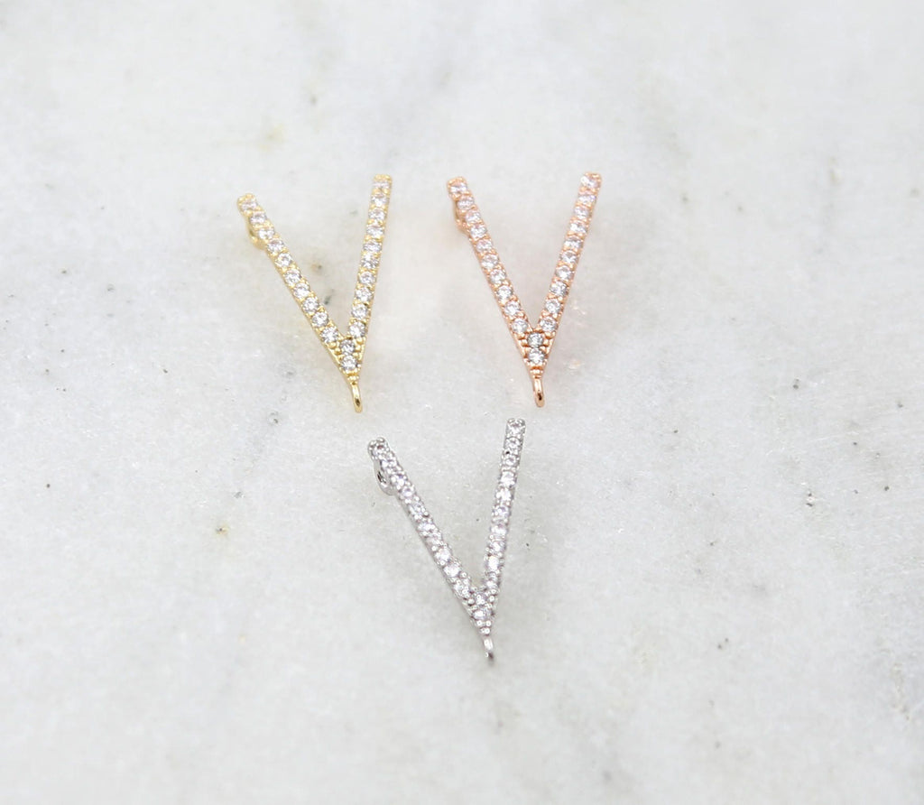 Rhodium Plated Chevron Pave CZ Cubic Zirconia Y Connector Charm Link