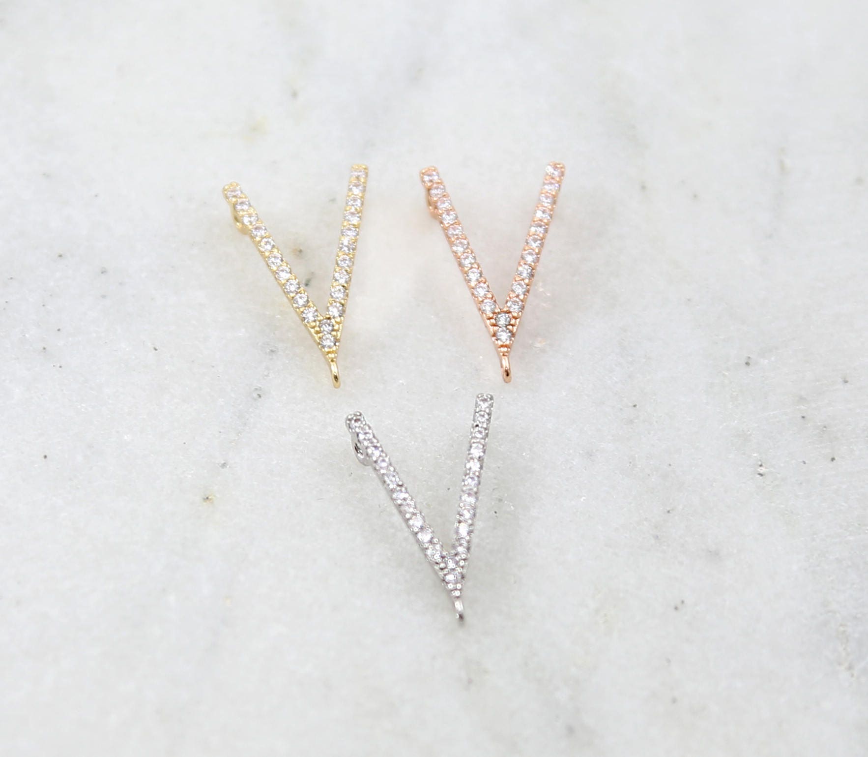 Rhodium Plated Chevron Pave CZ Cubic Zirconia Y Connector Charm Link