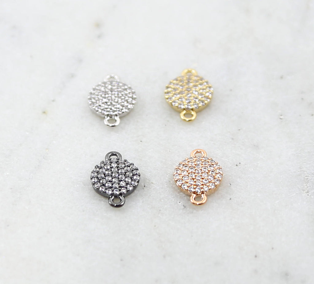 Rhodium Plated Round Pave CZ Circle Dot Connector Charm Silver Gold