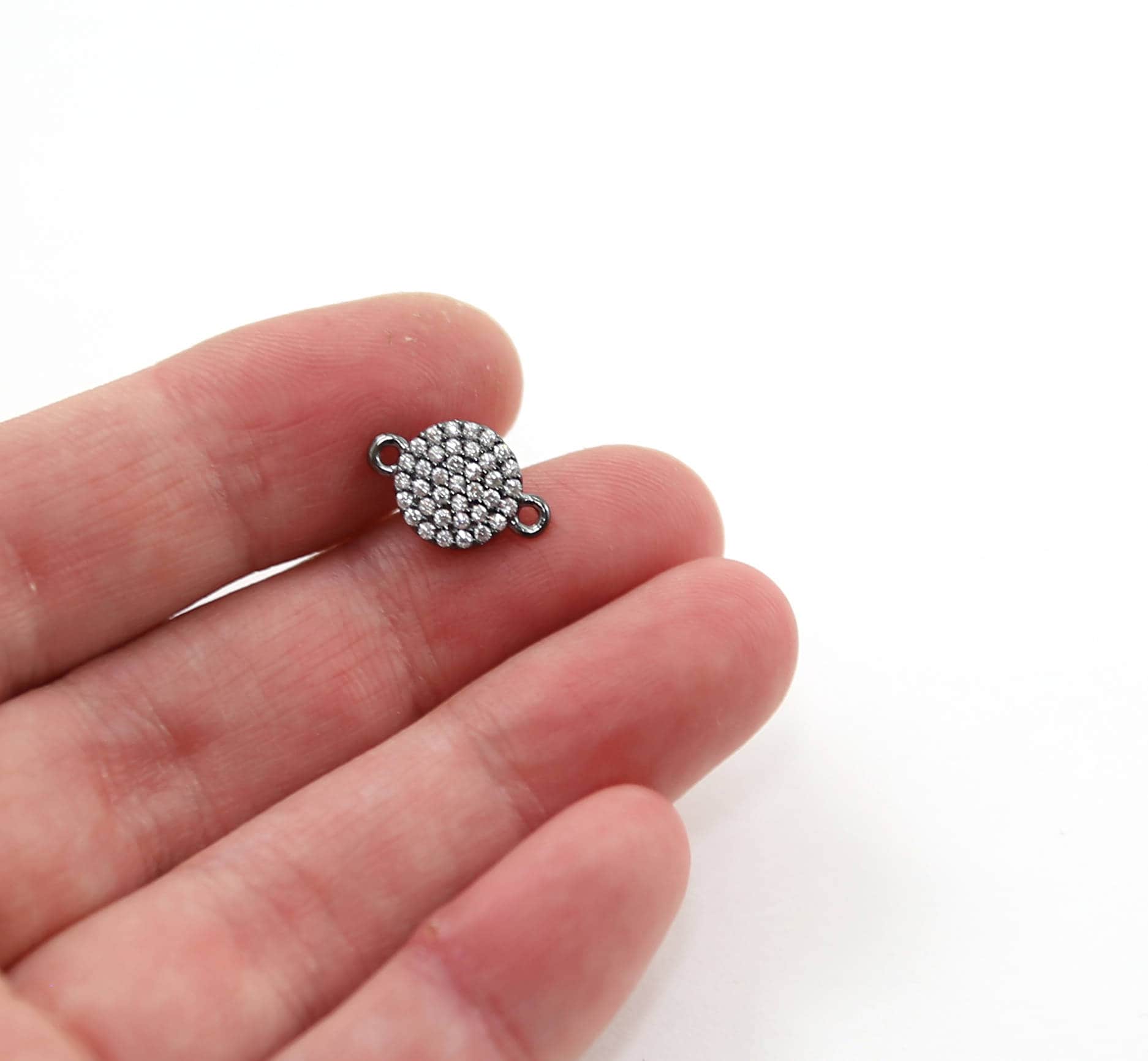 Rhodium Plated Round Pave CZ Circle Dot Connector Charm Silver Gold