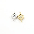 15mmx8mm Rhodium Plated Blue Flower Evil Eye Pave CZ Connector Charm in Gold