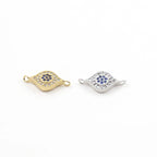 15mmx8mm Rhodium Plated Blue Flower Evil Eye Pave CZ Connector Charm in Gold