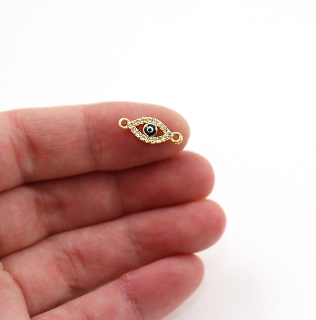 Rhodium Plated Tiny CZ Pave Evil Eye Oval Necklace or Bracelet