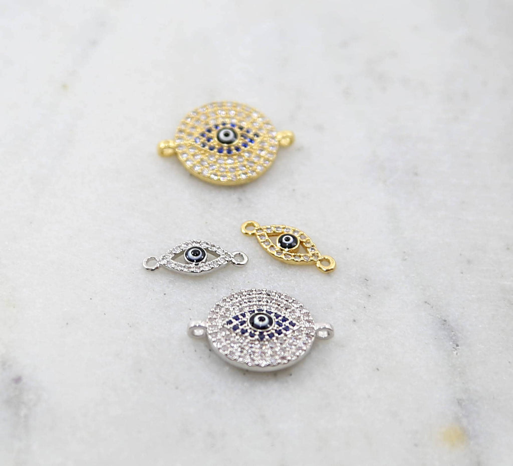 Rhodium Plated Tiny CZ Pave Evil Eye Oval Necklace or Bracelet