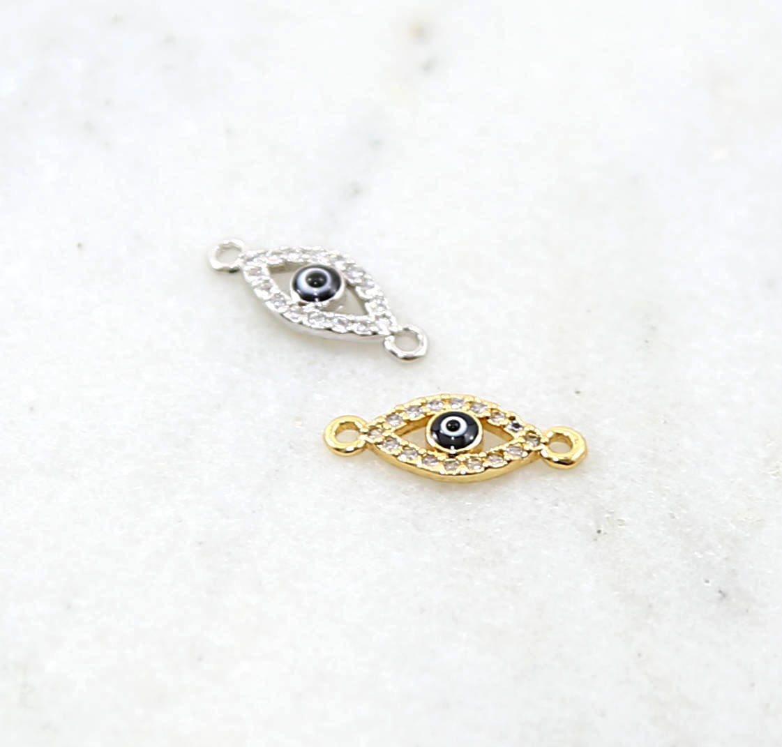 Rhodium Plated Tiny CZ Pave Evil Eye Oval Necklace or Bracelet