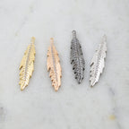 40mmx8mm Rhodium Plated Long CZ Pave Feather Charm Cubic Zirconia Modern