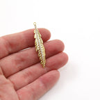 40mmx8mm Rhodium Plated Long CZ Pave Feather Charm Cubic Zirconia Modern