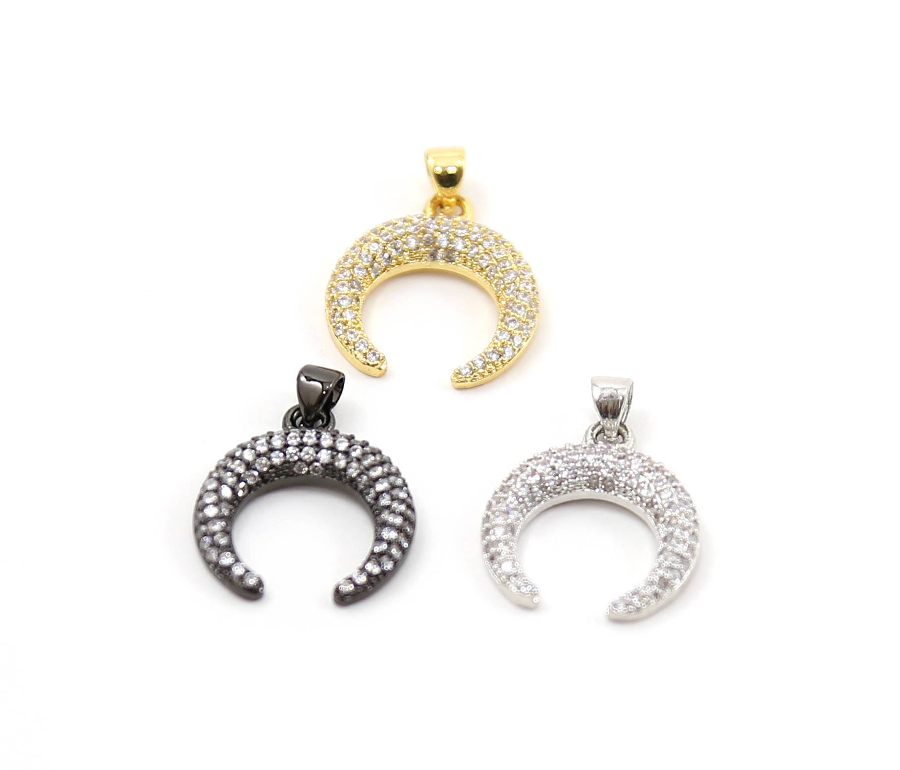 25mmx19mm Rhodium Plated Large CZ Horn Upside Down Crescent Moon Cubic