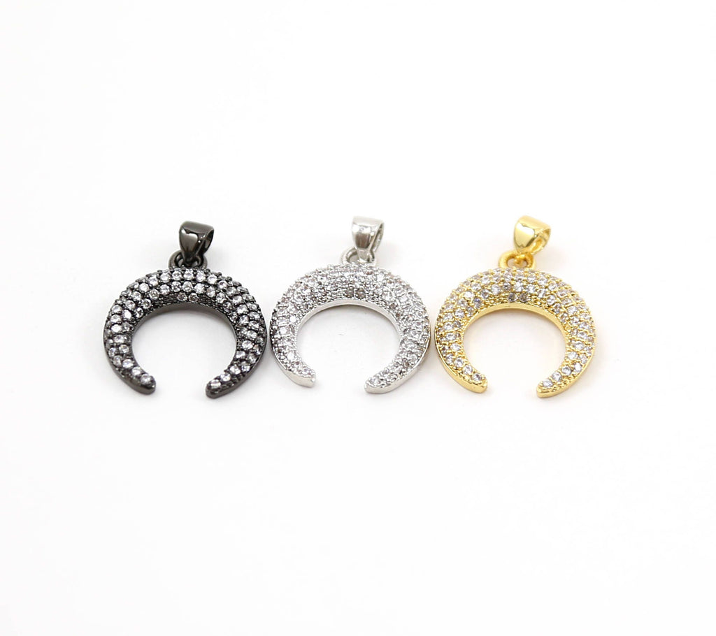 25mmx19mm Rhodium Plated Large CZ Horn Upside Down Crescent Moon Cubic
