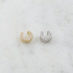Rhodium Plated Mini Tiny CZ Pave Horseshoe Bead Charm in Silver