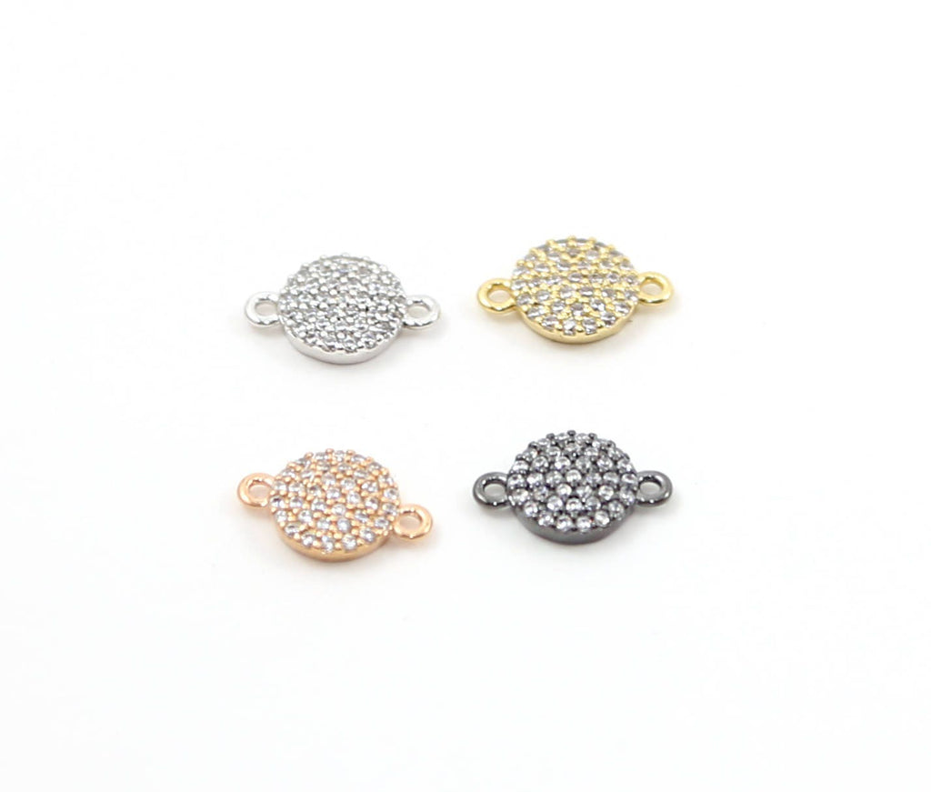 Rhodium Plated Round Pave CZ Circle Dot Connector Charm Silver Gold