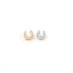 Rhodium Plated Mini Tiny CZ Pave Horseshoe Bead Charm in Silver